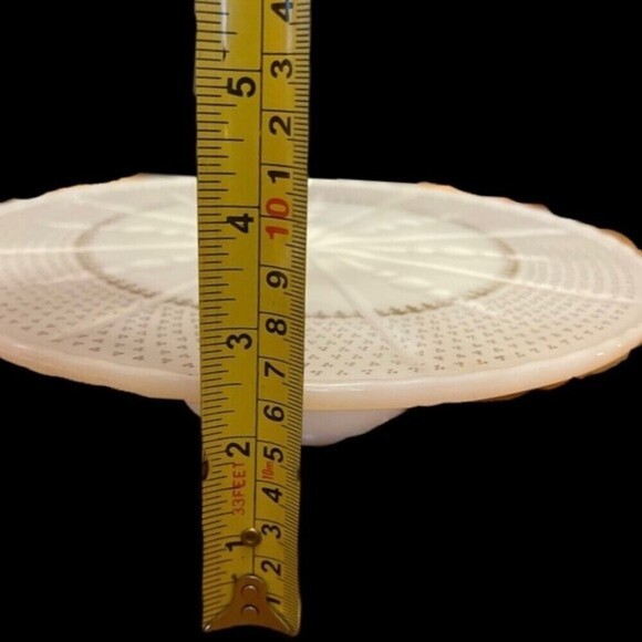 Anchor Hocking Milk Glass‎ Pedestal Cake Dessert Stand Gold Foil Fleur-De-Lis - Picture 11 of 11